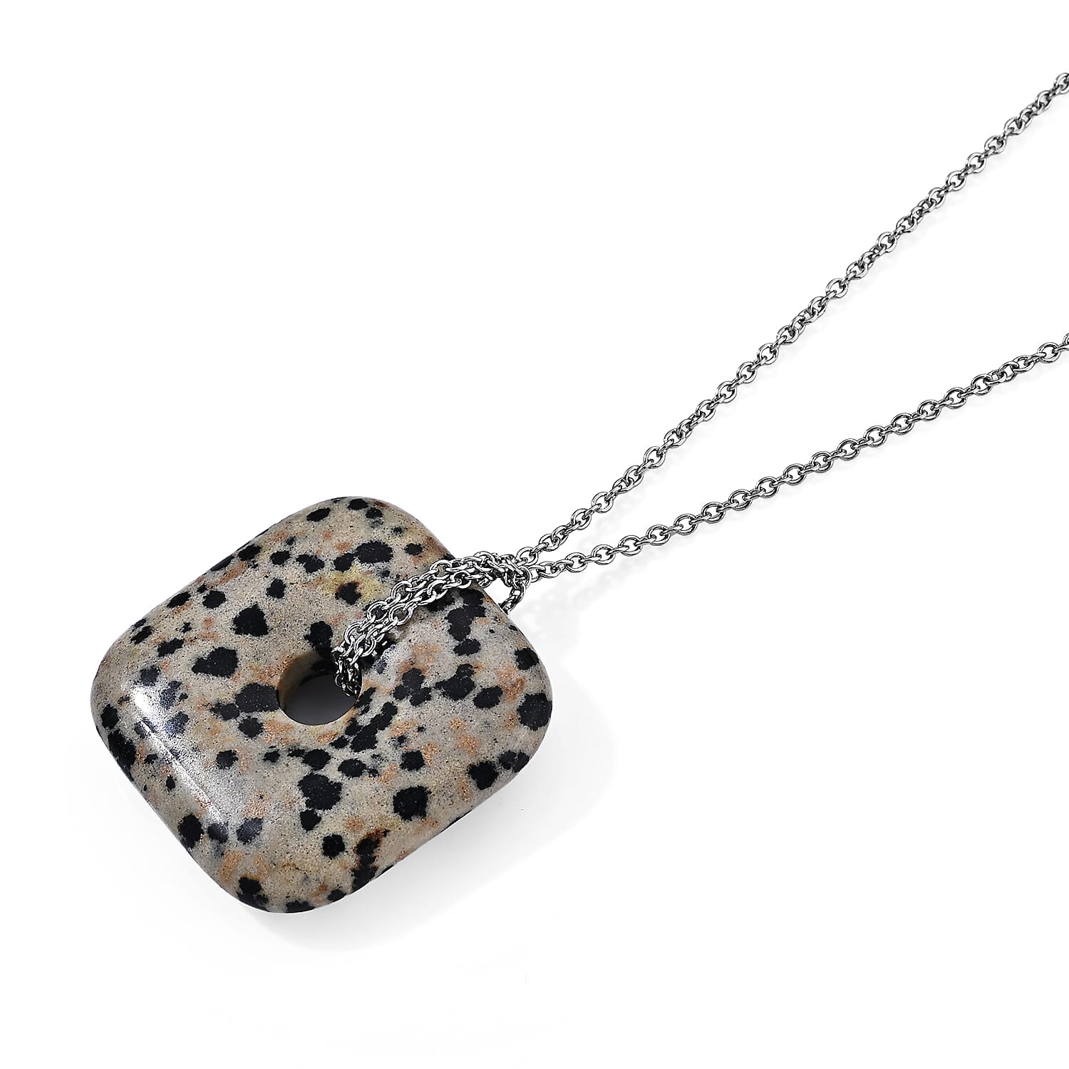 Dalmation Jasper 58.00 ctw Pendant in Silvertone with Stainless Steel Necklace 26 Inches