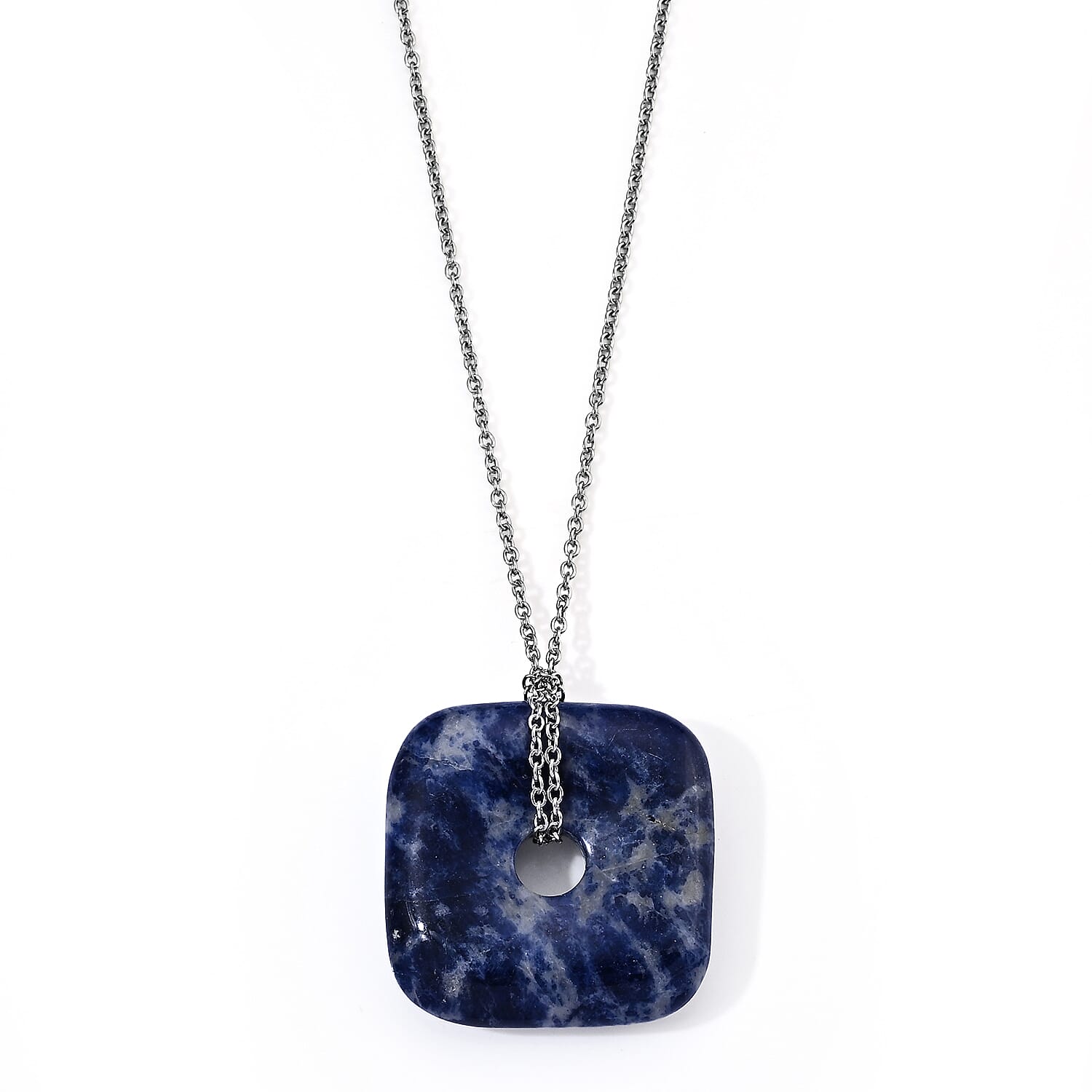 Blue Sodalite 58.00 ctw Pendant in Silvertone with Stainless Steel Necklace 26 Inches