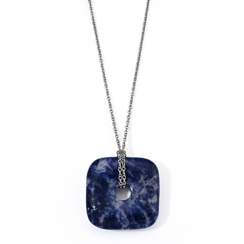 Blue Sodalite 58.00 ctw Pendant in Silvertone with Stainless Steel Necklace 26 Inches
