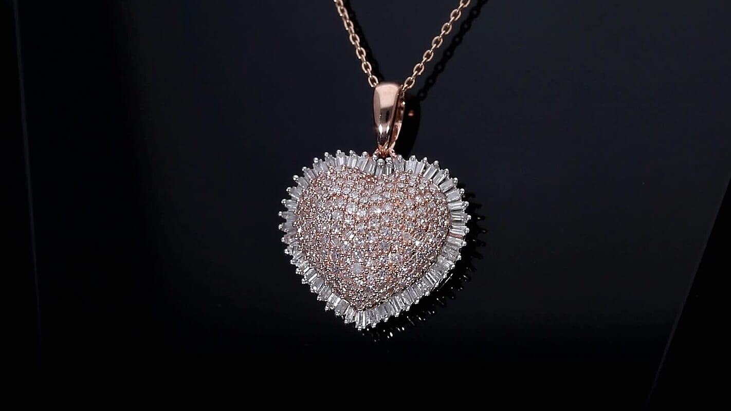 Epic Deal D'Joy Natural Pink and White Diamond (I3) Heart Pendant Necklace (18-20 Inches) in 18K Vermeil RG Over Sterling SEpic Deal D'Joy Natural Pink and White Diamond (I3) Hilver 1.00 ctw