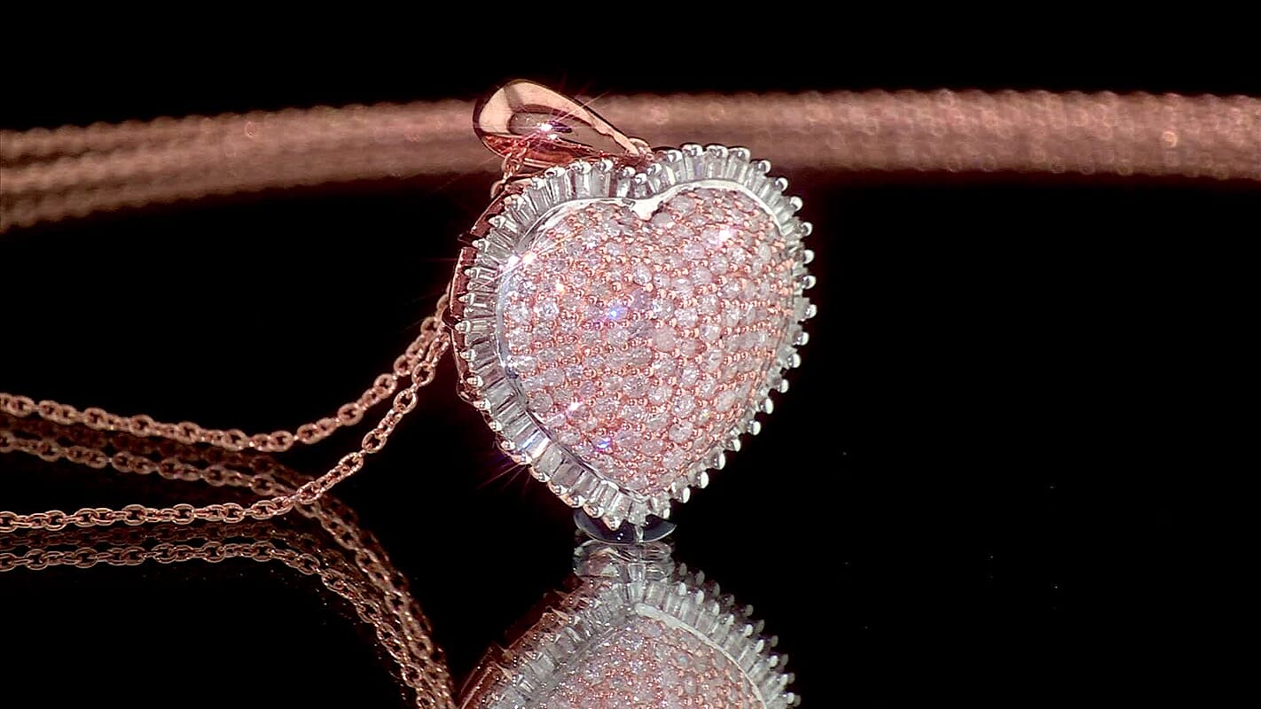 Epic Deal D'Joy Natural Pink and White Diamond (I3) Heart Pendant Necklace (18-20 Inches) in 18K Vermeil RG Over Sterling SEpic Deal D'Joy Natural Pink and White Diamond (I3) Hilver 1.00 ctw