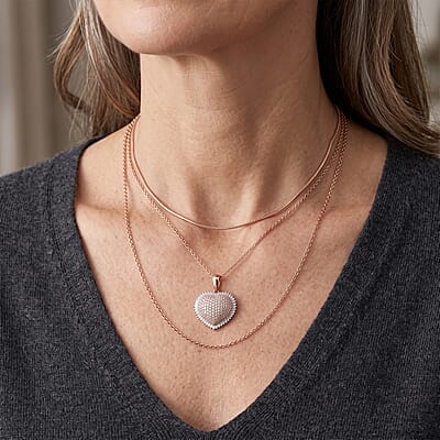 D'Joy Natural Pink and White Diamond I3 1.00 ctw Heart Pendant Necklace in 18K Vermeil Rose Gold Over Sterling Silver 18-20 Inches