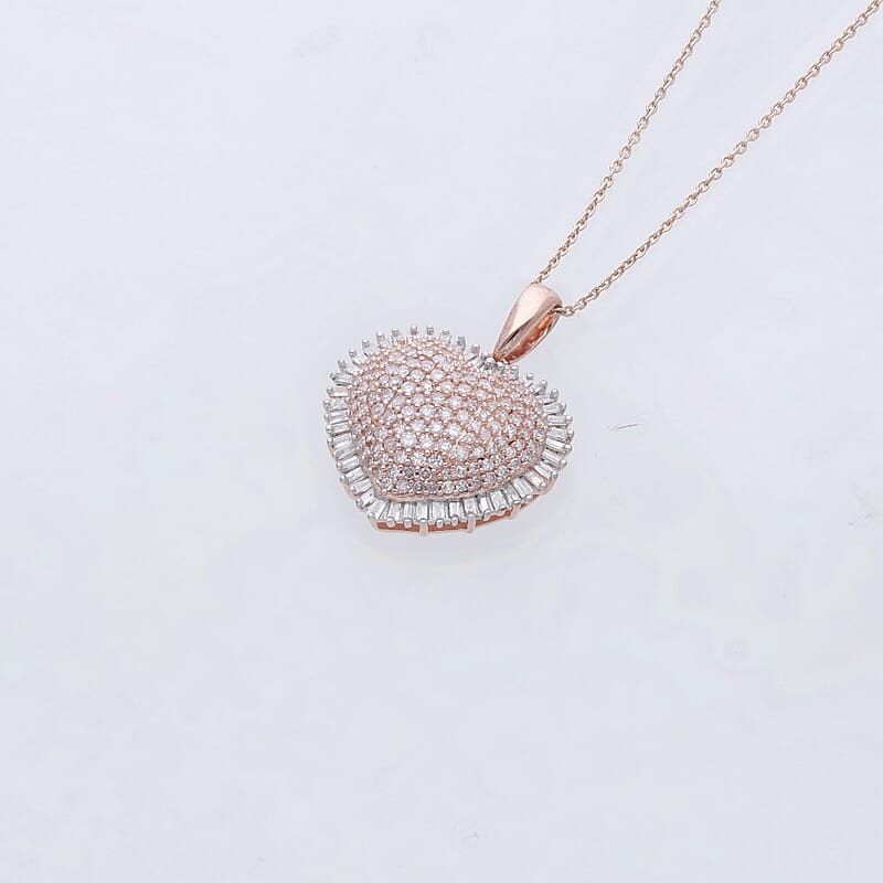 D'Joy Natural Pink and White Diamond I3 1.00 ctw Heart Pendant Necklace in 18K Vermeil Rose Gold Over Sterling Silver 18-20 Inches