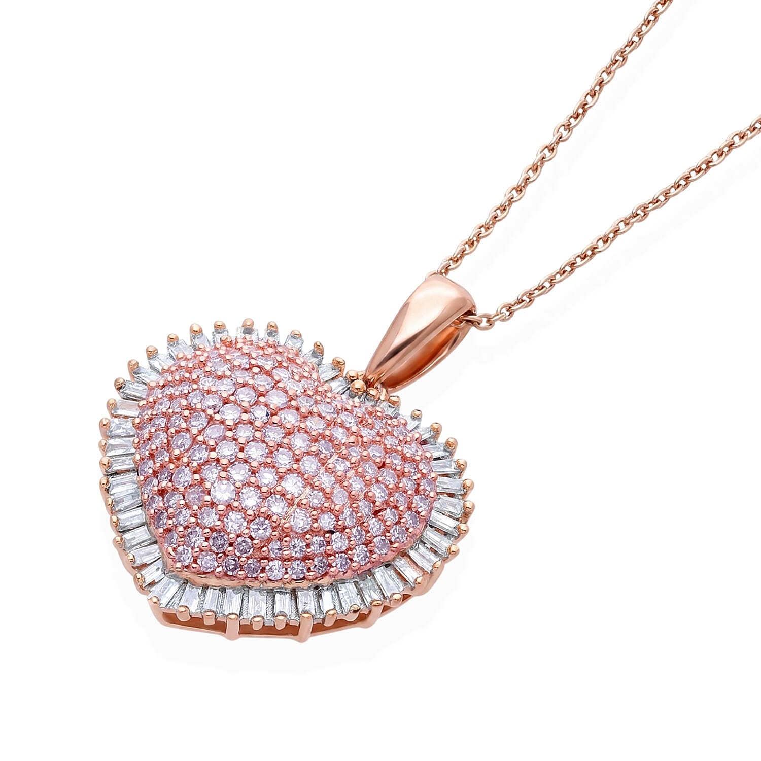 D'Joy Natural Pink and White Diamond I3 1.00 ctw Heart Pendant Necklace in 18K Vermeil Rose Gold Over Sterling Silver 18-20 Inches