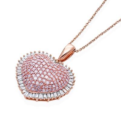 D'Joy Natural Pink and White Diamond I3 1.00 ctw Heart Pendant Necklace in 18K Vermeil Rose Gold Over Sterling Silver 18-20 Inches