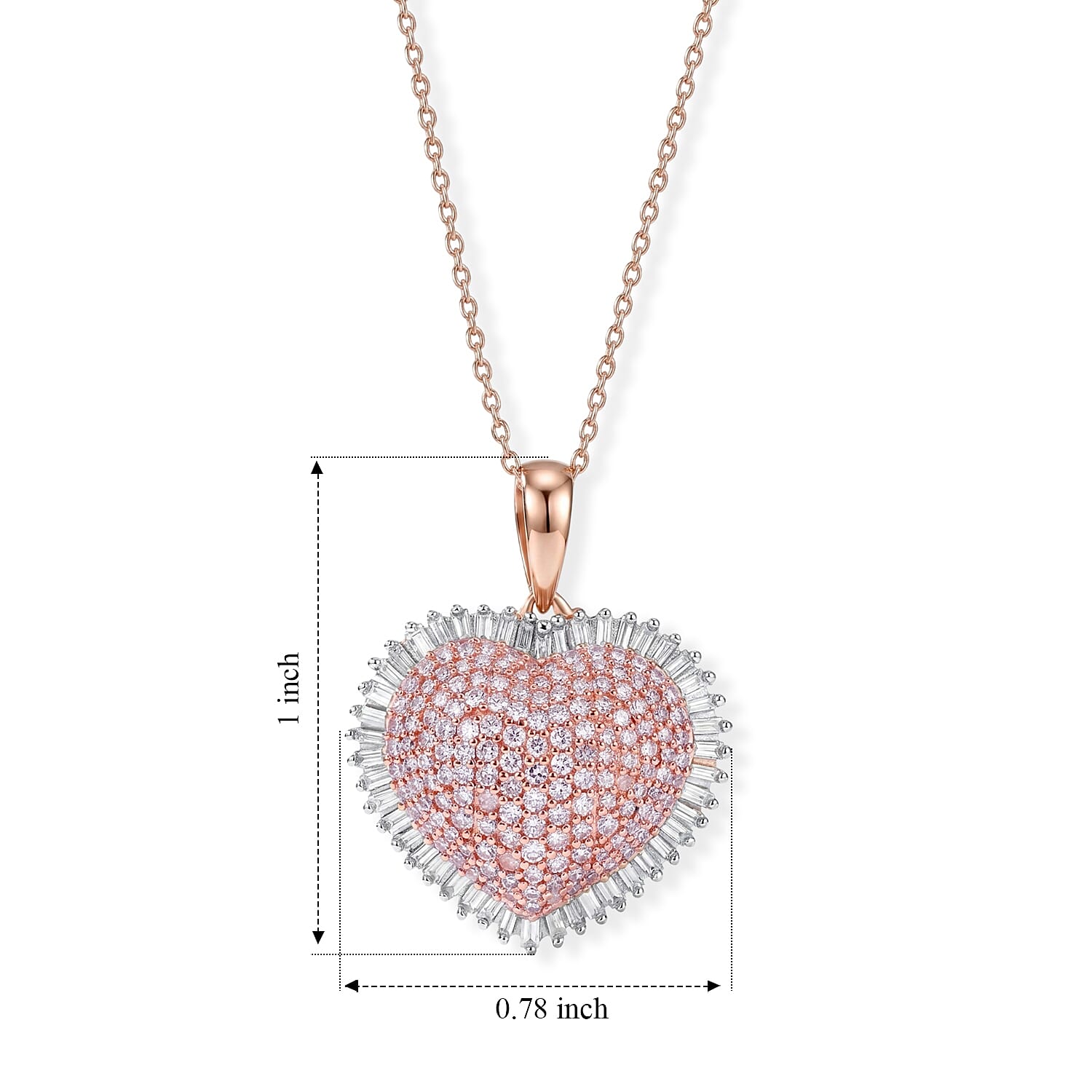 D'Joy Natural Pink and White Diamond I3 1.00 ctw Heart Pendant Necklace in 18K Vermeil Rose Gold Over Sterling Silver 18-20 Inches