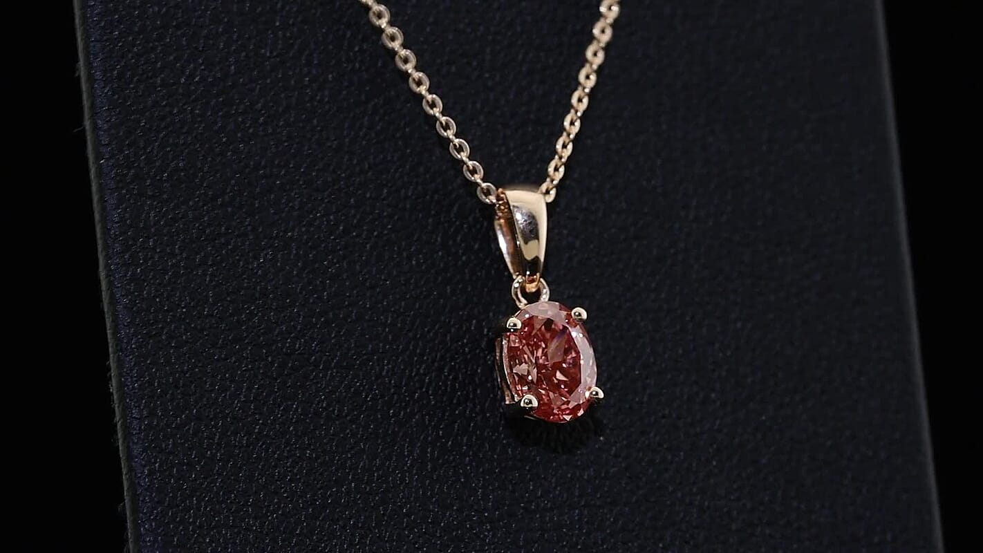 SGL Certified Luxuriant Lab Grown Pink Diamond Pendant Necklace (18 Inches) in 18K Vermeil RG Over Sterling Silver 1.10 ctw