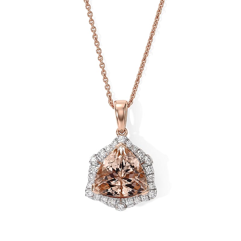 Certified and Appraised AAA Marropino Morganite and Luxuriant Lab Grown Diamond G-H SI 3.60 ctw Pendant Necklace in 10K Rose Gold 18 Inches