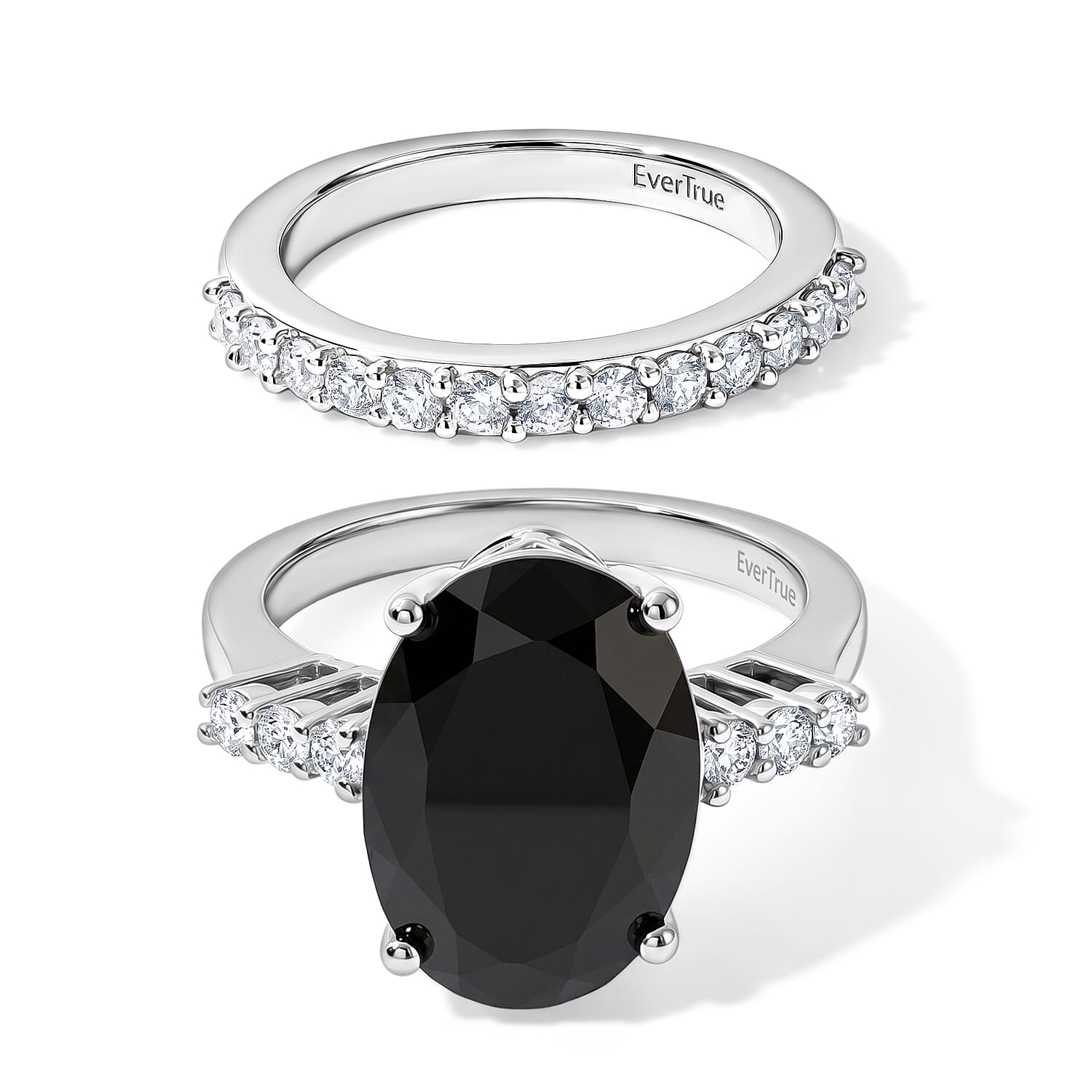 EverTrue Thai Black Spinel and White Zircon 7.75 ctw Set of 2 Regal Noir Ring in Platinum Bond (Size 6.0)