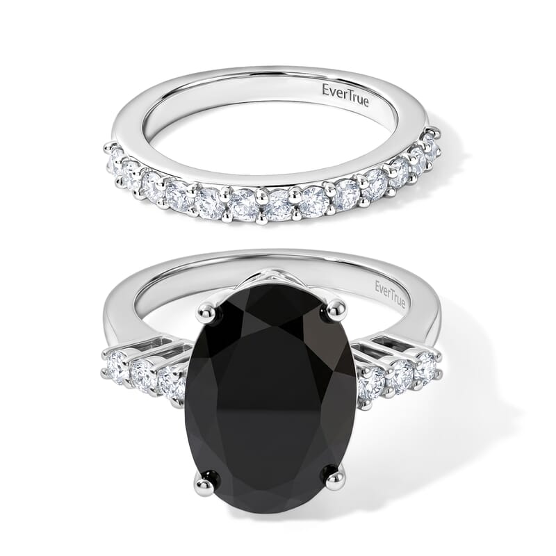 EverTrue Thai Black Spinel and White Zircon 7.75 ctw Set of 2 Regal Noir Ring in Platinum Bond (Size 6.0)