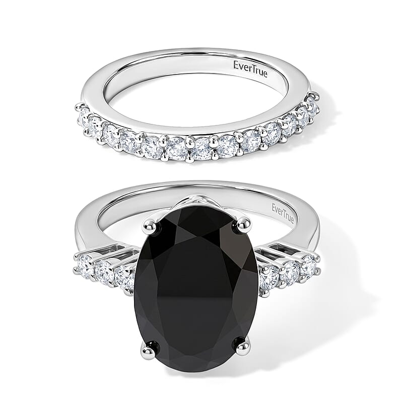 EverTrue Thai Black Spinel and White Zircon 7.75 ctw Set of 2 Regal Noir Ring in Platinum Bond (Size 6.0)