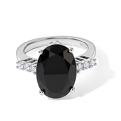 EverTrue Thai Black Spinel and White Zircon 7.75 ctw Set of 2 Regal Noir Ring in Platinum Bond (Size 6.0)