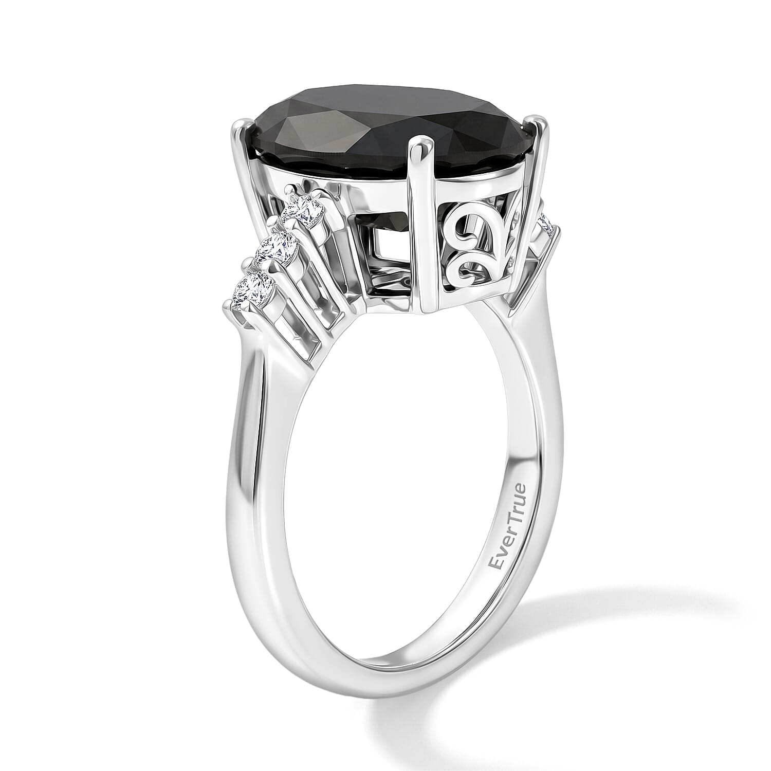 EverTrue Thai Black Spinel and White Zircon 7.75 ctw Set of 2 Regal Noir Ring in Platinum Bond (Size 6.0)