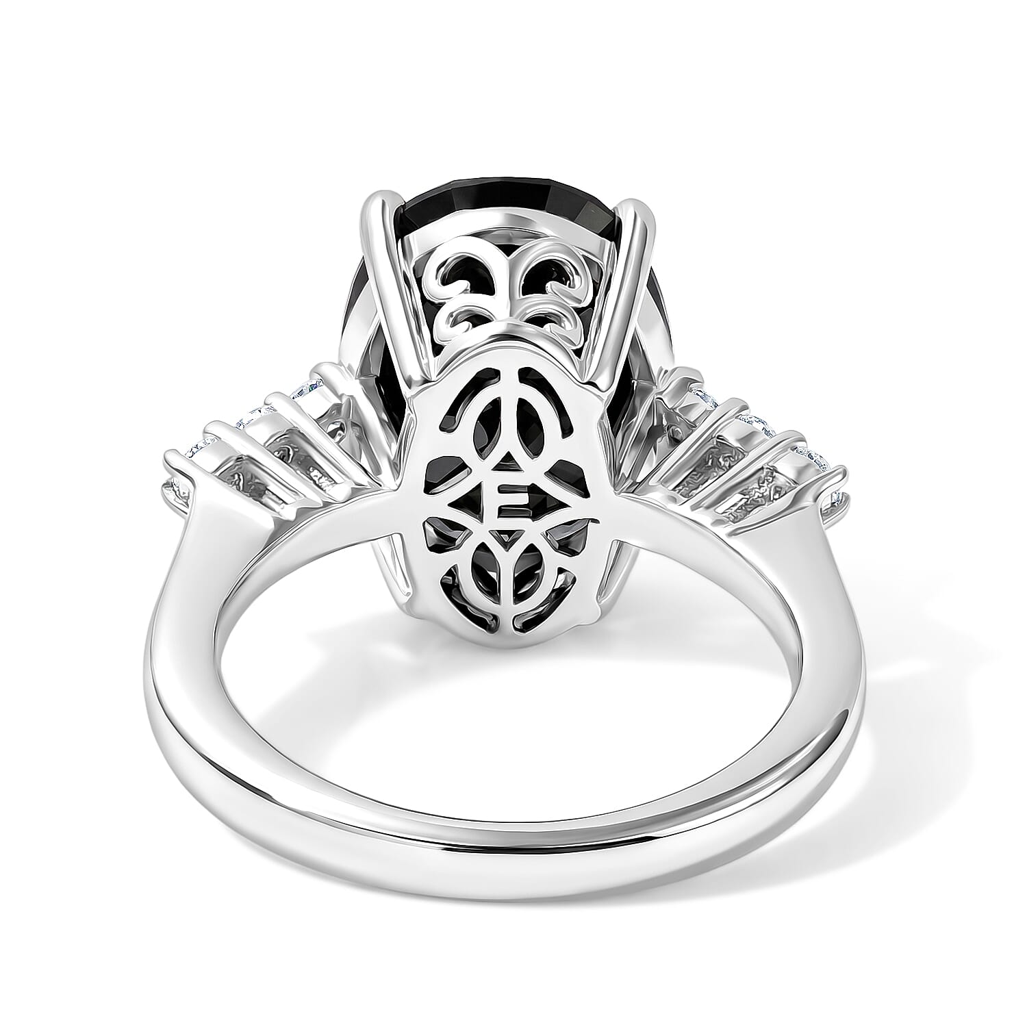 EverTrue Thai Black Spinel and White Zircon 7.75 ctw Set of 2 Regal Noir Ring in Platinum Bond (Size 6.0)