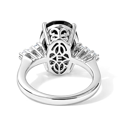 EverTrue Thai Black Spinel and White Zircon 7.75 ctw Set of 2 Regal Noir Ring in Platinum Bond (Size 6.0)