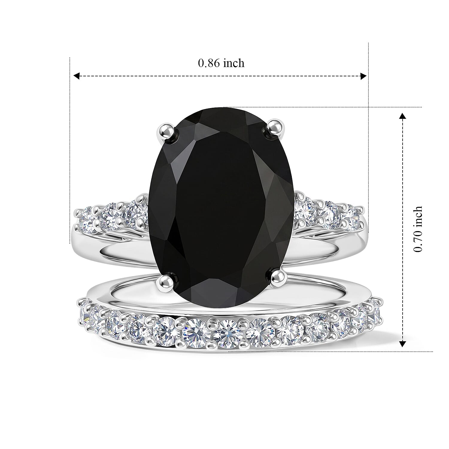 EverTrue Thai Black Spinel and White Zircon 7.75 ctw Set of 2 Regal Noir Ring in Platinum Bond (Size 6.0)