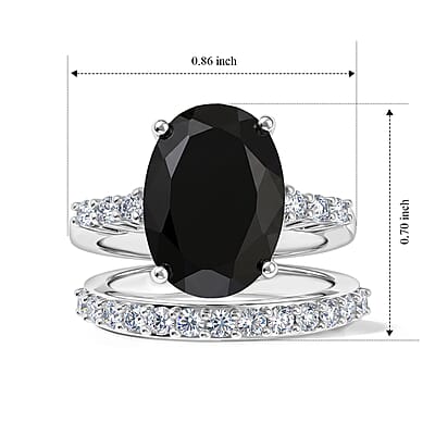 EverTrue Thai Black Spinel and White Zircon 7.75 ctw Set of 2 Regal Noir Ring in Platinum Bond (Size 6.0)