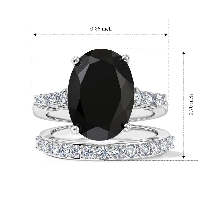 EverTrue Thai Black Spinel and White Zircon 7.75 ctw Set of 2 Regal Noir Ring in Platinum Bond (Size 6.0)