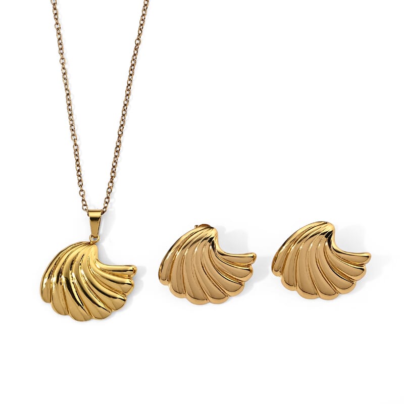 Necklace 17 Inches and Earrings in ION Plated YG Stainless Steel