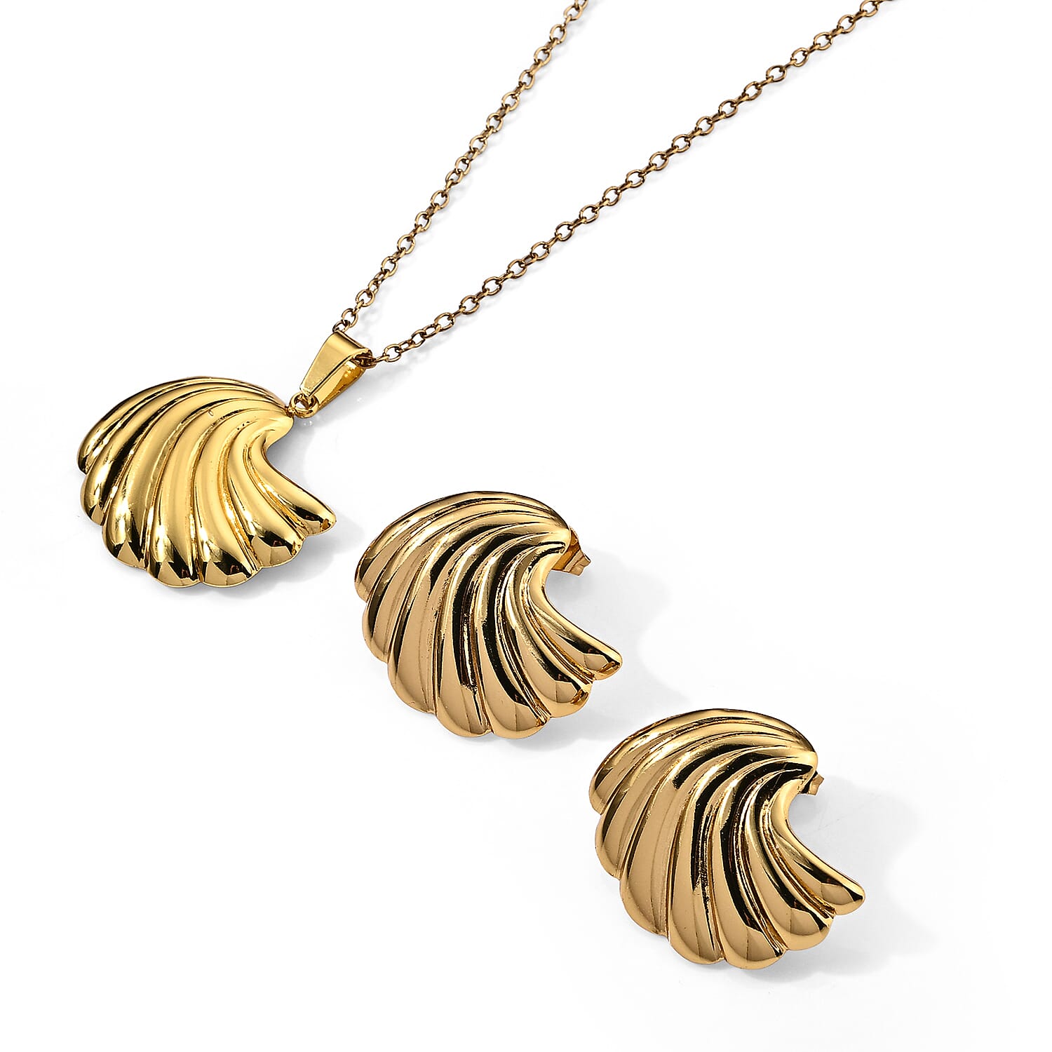 Necklace 17 Inches and Earrings in ION Plated YG Stainless Steel