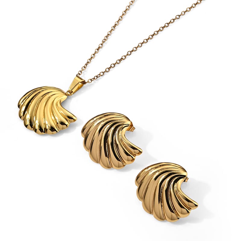 Necklace 17 Inches and Earrings in ION Plated YG Stainless Steel