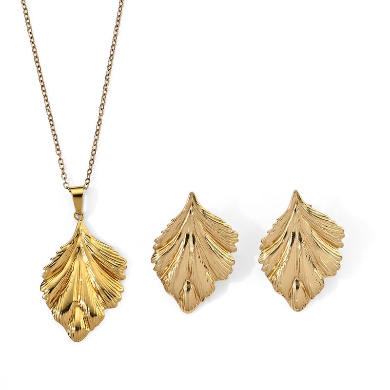 Necklace 17.25 Inches and Earrings in ION Plated YG Stainless Steel