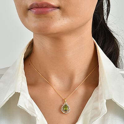 D'Joy Hebei Peridot, White and Champagne Zircon 2.15 ctw Pendant Necklace (20 Inches) in 18K Vermeil Yellow Gold Over Sterling Silver