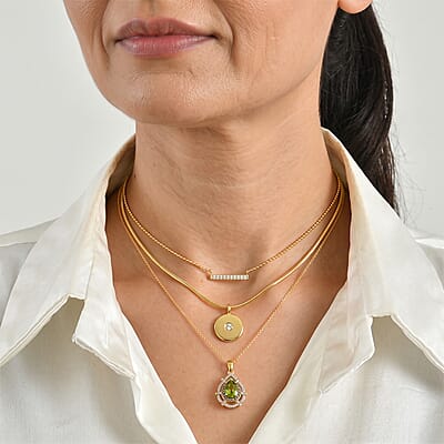 D'Joy Hebei Peridot, White and Champagne Zircon 2.15 ctw Pendant Necklace (20 Inches) in 18K Vermeil Yellow Gold Over Sterling Silver
