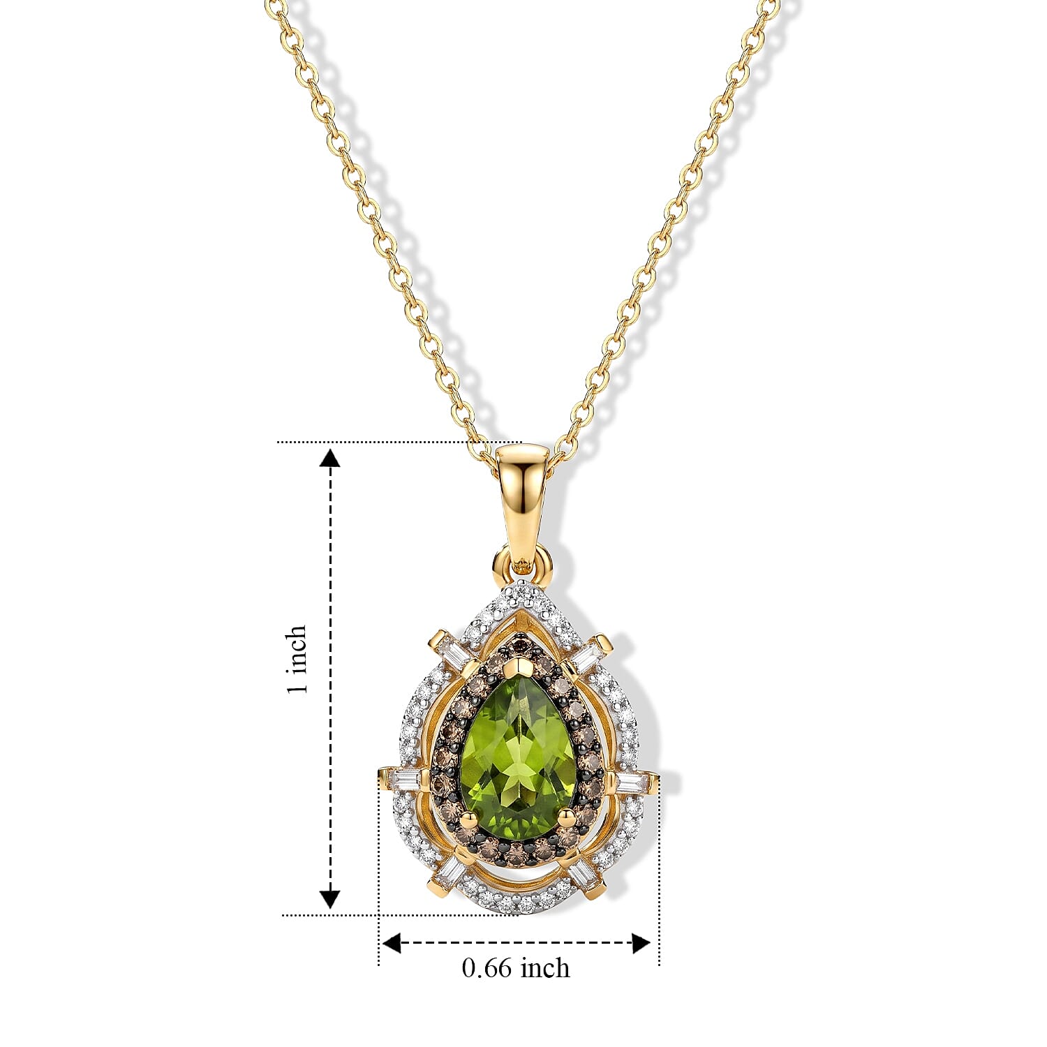 D'Joy Hebei Peridot, White and Champagne Zircon 2.15 ctw Pendant Necklace (20 Inches) in 18K Vermeil Yellow Gold Over Sterling Silver
