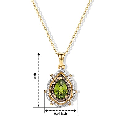 D'Joy Hebei Peridot, White and Champagne Zircon 2.15 ctw Pendant Necklace (20 Inches) in 18K Vermeil Yellow Gold Over Sterling Silver