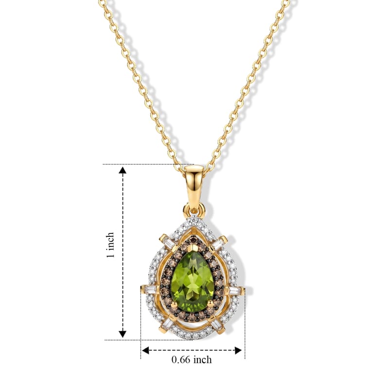 D'Joy Hebei Peridot, White and Champagne Zircon 2.15 ctw Verdant Royalty Pendant Necklace in 18K Vermeil Yellow Gold Over Sterling Silver 20 Inches