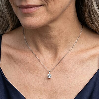 D'Joy Certified Moissanite D VS 2.00 ctw Solitaire Pendant in Rhodium Over Sterling Silver with Stainless Steel Necklace (20 Inches)