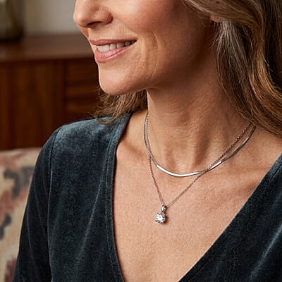 D'Joy Certified Moissanite D VS 2.00 ctw Solitaire Pendant in Rhodium Over Sterling Silver with Stainless Steel Necklace (20 Inches)