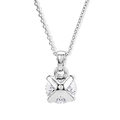 D'Joy Certified Moissanite D VS 2.00 ctw Solitaire Pendant in Rhodium Over Sterling Silver with Stainless Steel Necklace (20 Inches)