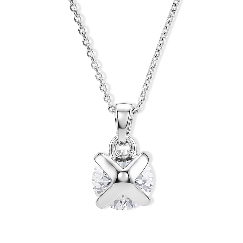 D'Joy Certified Moissanite D VS 2.00 ctw Solitaire Pendant in Rhodium Over Sterling Silver with Stainless Steel Necklace (20 Inches)