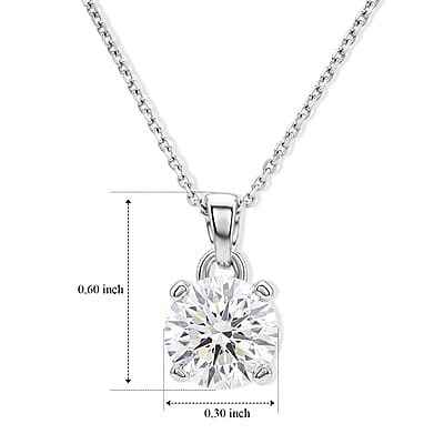 D'Joy Certified Moissanite D VS 2.00 ctw Solitaire Pendant in Rhodium Over Sterling Silver with Stainless Steel Necklace (20 Inches)