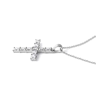 D'Joy Moissanite 2.15 ctw Cross Pendant Necklace (20 Inches) in Rhodium Over Sterling Silver