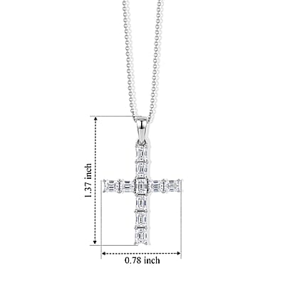 D'Joy Moissanite 2.15 ctw Cross Pendant Necklace (20 Inches) in Rhodium Over Sterling Silver
