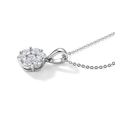 D'Joy Moissanite 1.15 ctw Floral Radiance Pendant in Rhodium Over Sterling Silver with Stainless Steel Necklace (20 Inches)