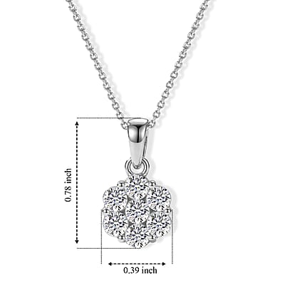 D'Joy Moissanite 1.15 ctw Floral Radiance Pendant in Rhodium Over Sterling Silver with Stainless Steel Necklace (20 Inches)