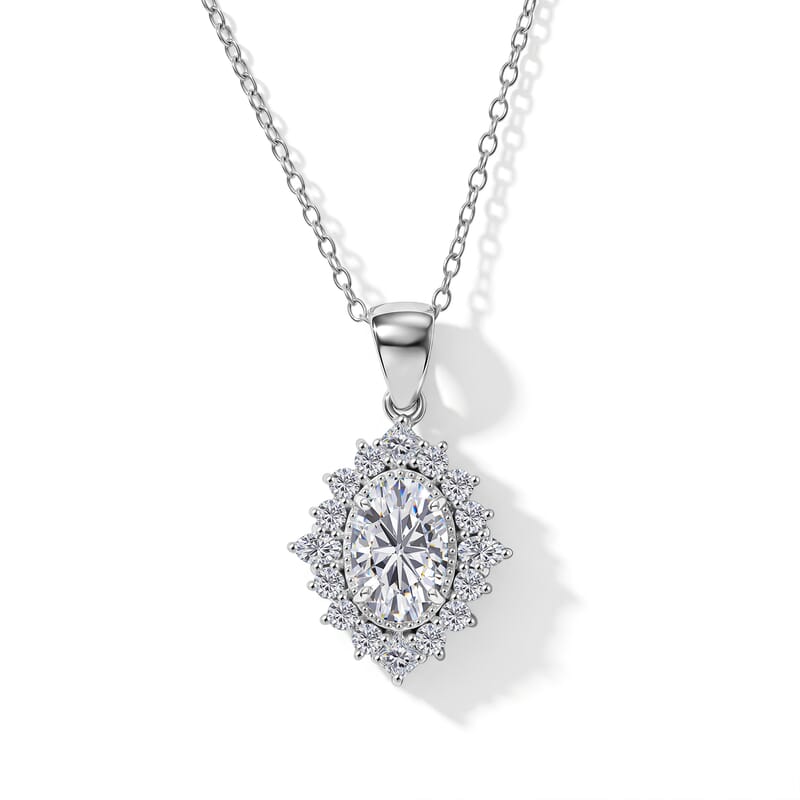 D'Joy Moissanite 2.20 ctw Sunburst Pendant Necklace in Rhodium Over Sterling Silver (18 Inches)