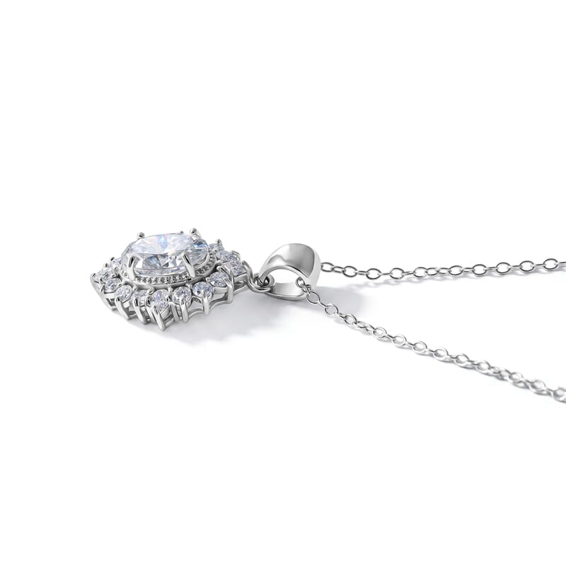 D'Joy Moissanite 2.20 ctw Sunburst Pendant Necklace in Rhodium Over Sterling Silver (18 Inches)