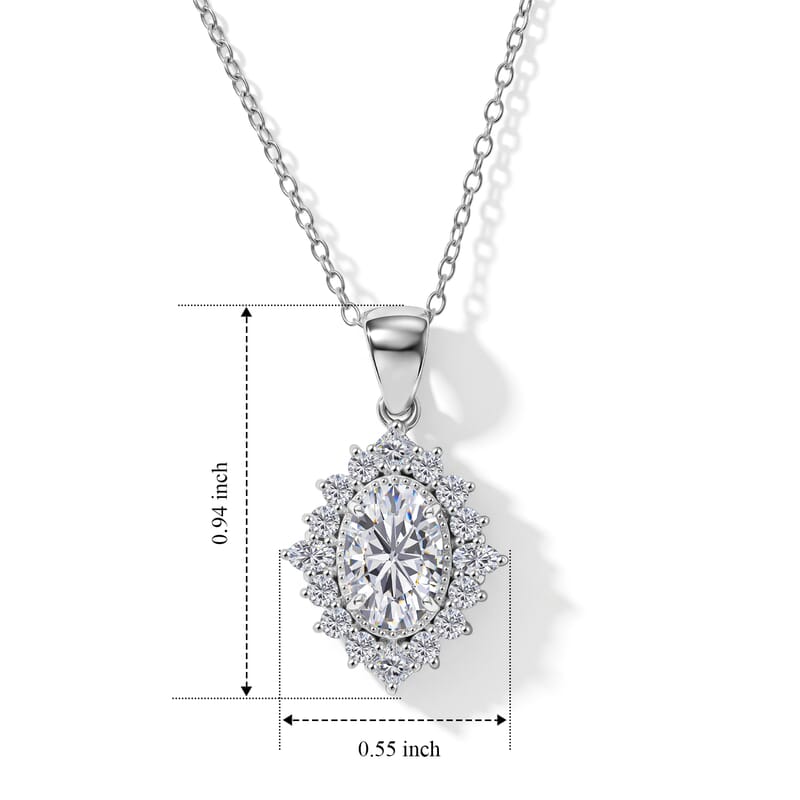 D'Joy Moissanite 2.20 ctw Sunburst Pendant Necklace in Rhodium Over Sterling Silver (18 Inches)