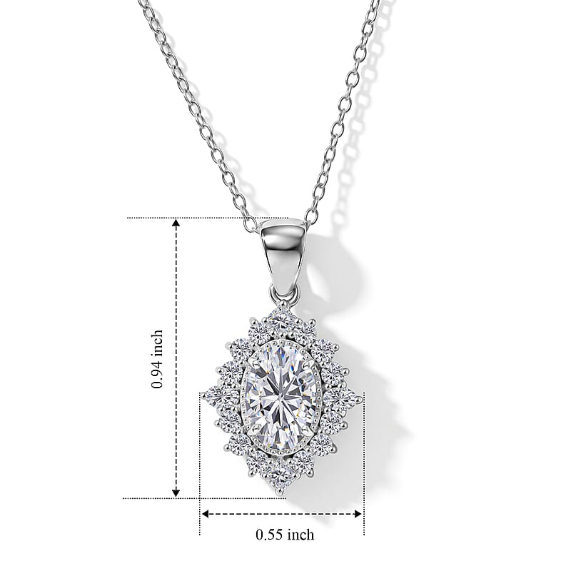 D'Joy Moissanite 2.20 ctw Sunburst Pendant Necklace in Rhodium Over Sterling Silver (18 Inches)