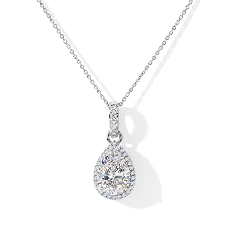 D'Joy Moissanite 4.90 ctw Halo Pendant Necklace in Rhodium Over Sterling Silver (18 Inches)