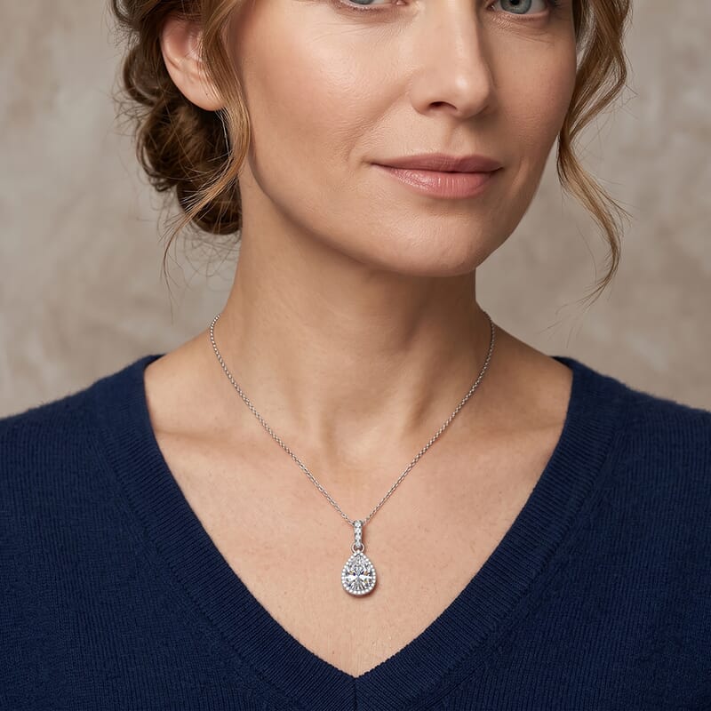 D'Joy Moissanite 4.90 ctw Halo Pendant Necklace in Rhodium Over Sterling Silver (18 Inches)