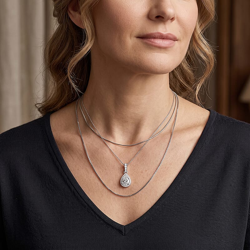 D'Joy Moissanite 4.90 ctw Halo Pendant Necklace in Rhodium Over Sterling Silver (18 Inches)