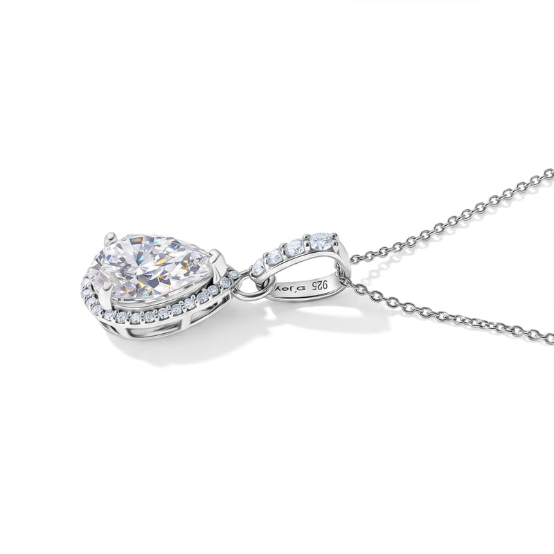D'Joy Moissanite 4.90 ctw Halo Pendant Necklace in Rhodium Over Sterling Silver (18 Inches)