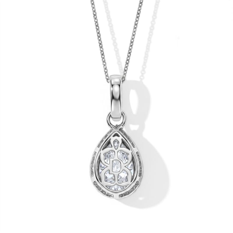 D'Joy Moissanite 4.90 ctw Halo Pendant Necklace in Rhodium Over Sterling Silver (18 Inches)