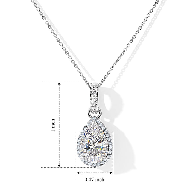 D'Joy Moissanite 4.90 ctw Halo Pendant Necklace in Rhodium Over Sterling Silver (18 Inches)